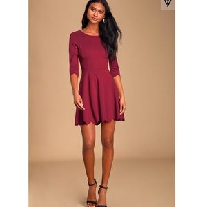Lulu’s Burgundy Scallop Skater Dress Size Medium